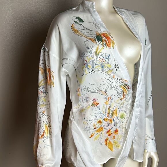 Women’s long sleeve silky ZARA blouse shirt top wrap size small Art to wear - Picture 7 of 9
